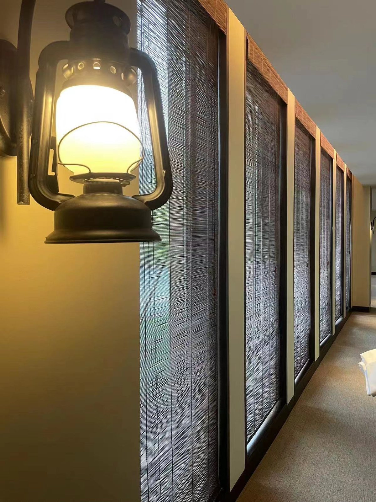 Bamboo linen curtains corridor window