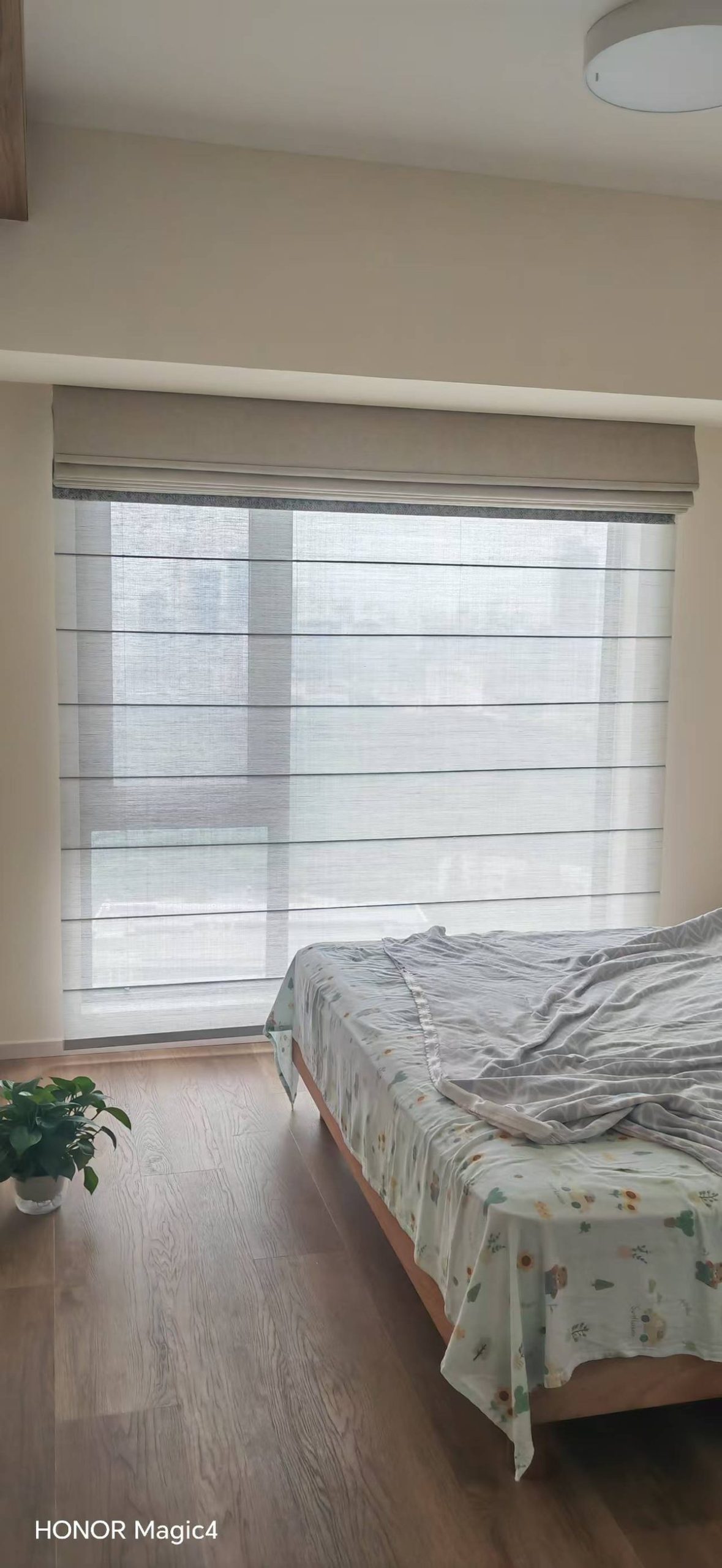 Motorized zebra blinds bedroom window