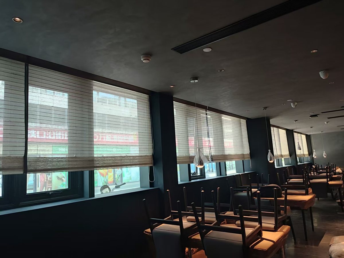 Motorized zebra blinds restaurant window project