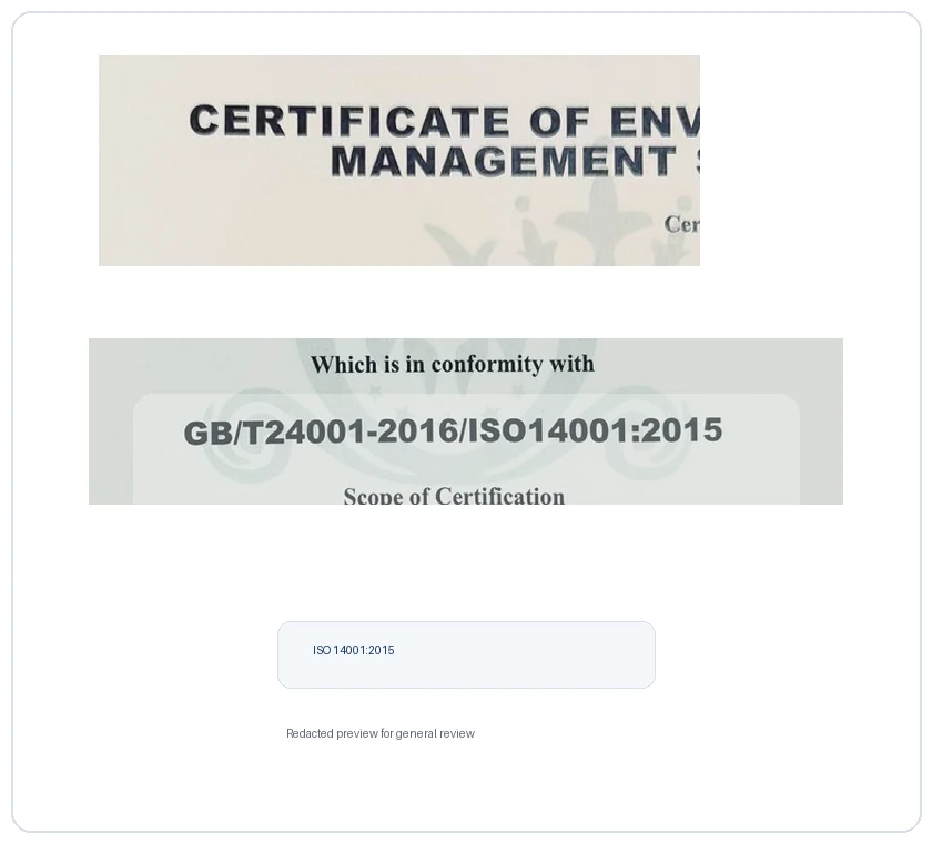 Redacted preview thumbnail for ISO 14001 environmental management certificate