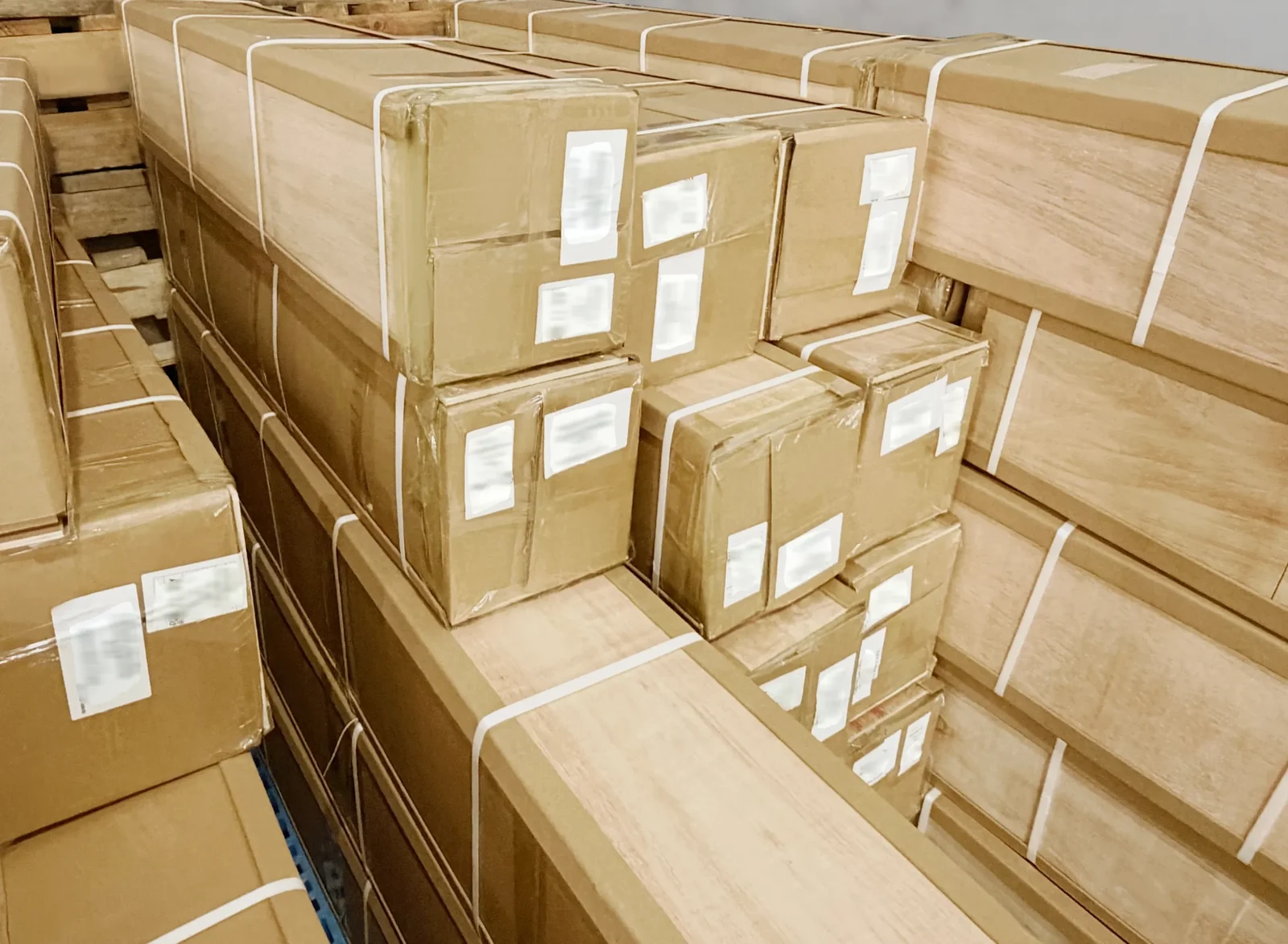 Factory, Quality Control & Packaging for Motorized Blinds Packed cartons staged for motorized blinds export shipment