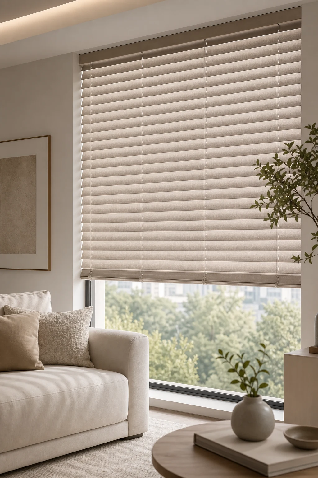 Products | Saiwenna Motorized Blinds Fabric venetian blinds in a modern interior