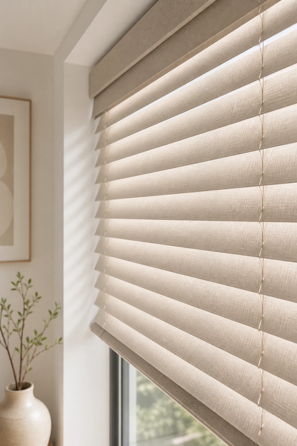 Saiwenna fabric venetian blinds with soft horizontal fabric slats