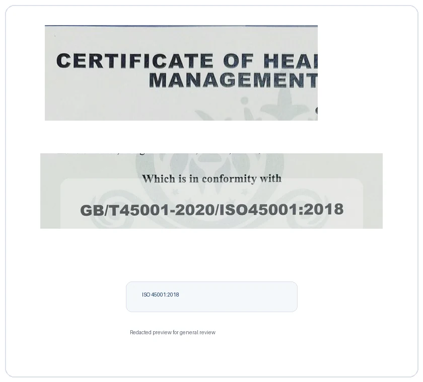 Redacted preview thumbnail for ISO 45001 health and safety management certificate