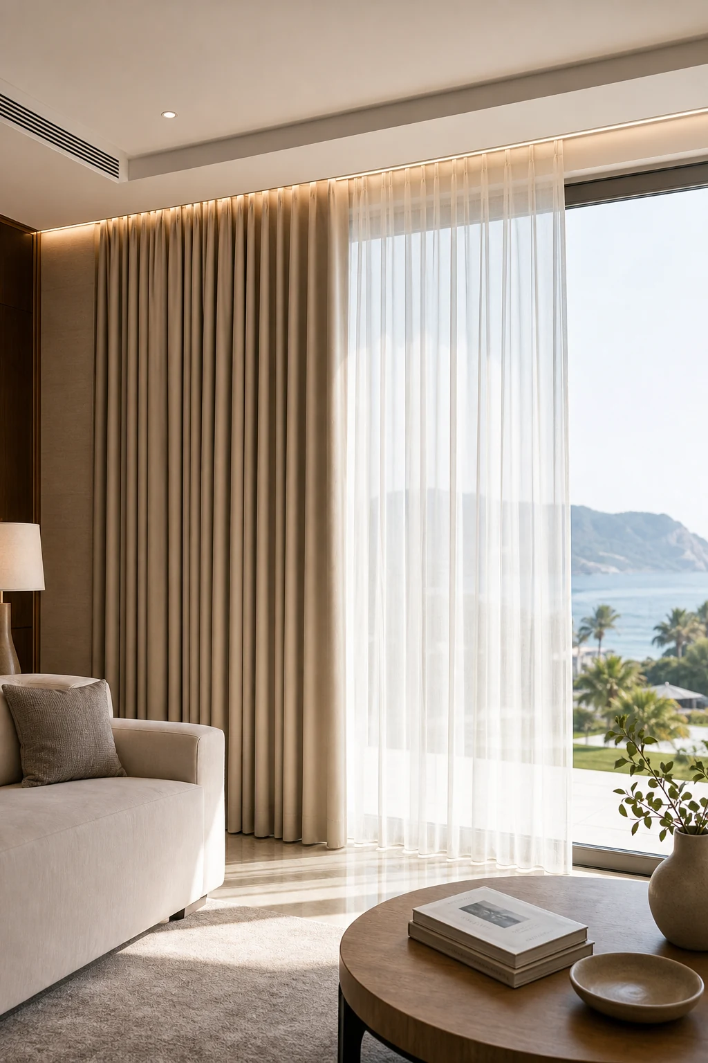 Motorized curtain tracks for hotel and villa window covering projects