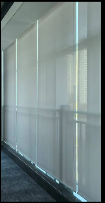 Inner Mongolia Power Dispatch Command Center Motorized Roller Blind Reference Motorized roller blinds installed along office glazing at the Inner Mongolia reference