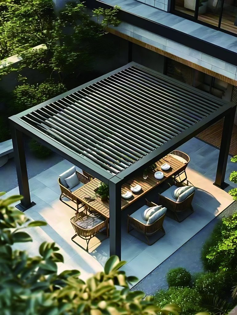 Motorized Louvered Pergolas Motorized louvered pergola representative product configuration