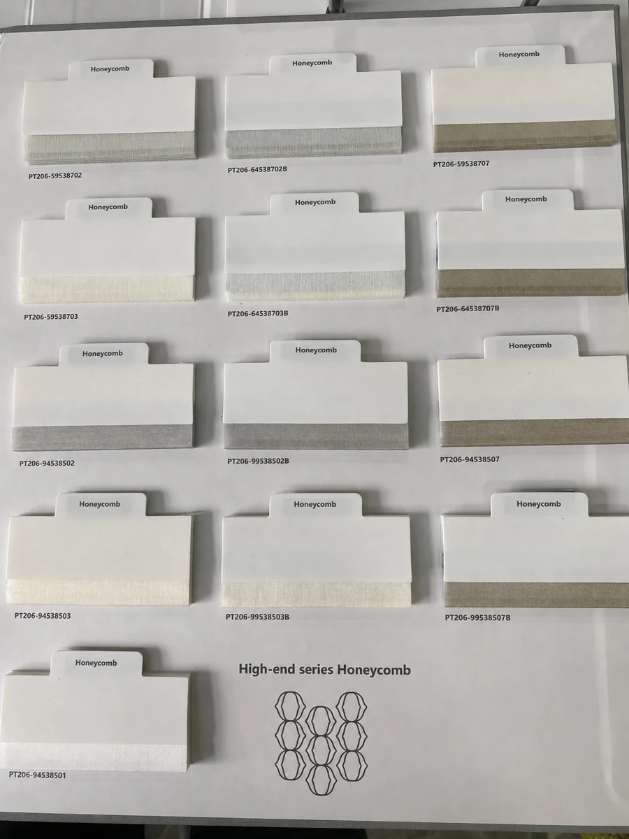 Fabric Color Matching for Phased Blind Orders and Replacements Fabric swatch showing PT206 series and color-code identification.