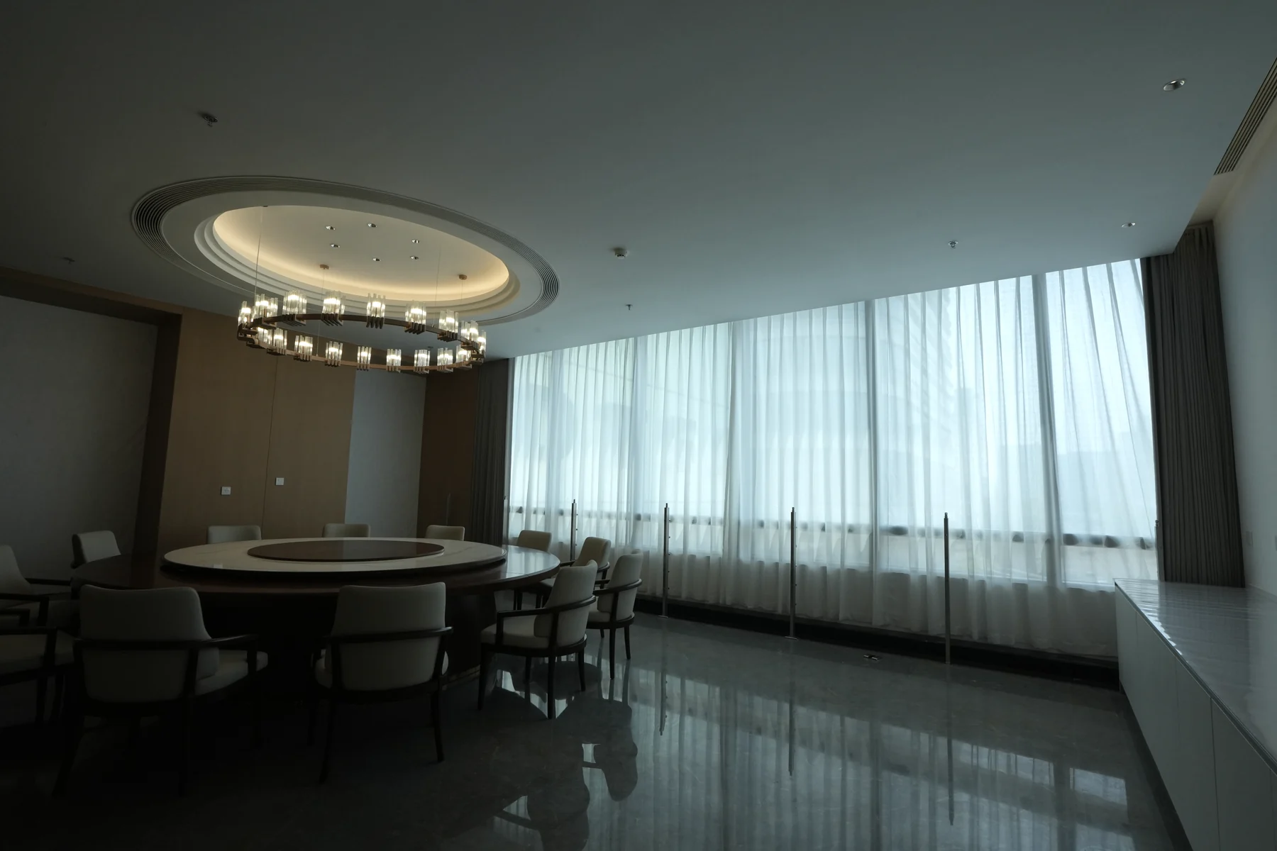 QinNong Bank Headquarters Shading Project QinNong Bank - Curtains beside a round table